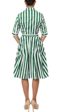 1/2 Sleeve | Amalfi Stripe | White Ivy Green | Back | Shirt Dress By Samantha Sung