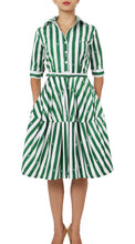 1/2 Sleeve | Amalfi Stripe | White Ivy Green | Front | Shirt Dress By Samantha Sung
