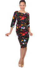 3/4 Sleeve | Botanical Garden | Black Indian Red | Front-1 | Dress By Samantha Sung