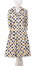 3/4 Sleeve | Capri Dots | White Black Chrome Yellow | Front | Shirt Dress By Samantha Sung