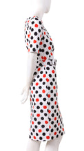 1/2 Sleeve | Capri Dots | White Black Indian Red | Right | Dress By Samantha Sung