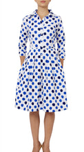 3/4 Sleeve | Capri Dots | White Sea Blue indigo | Front | Shirt Dress By Samantha Sung