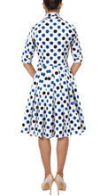 3/4 Sleeve | Capri Dots | White Sea Blue Indigo | Back | Shirt Dress By Samantha Sung