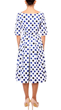 1/2 Sleeve | Capri Dots | White Sea Blue Indigo | Back | Dress By Samantha Sung