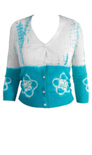 Short | Star Shibori Border | Aqua | Front-1 | Cardigan by Samantha Sung