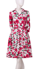 3/4 Sleeve | Carnation | White Rose | Front | Shirt Dress By Samantha Sung