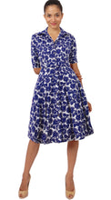 1/2 Sleeve | Corfu Rose | White Admiral Blue | Front | Shirt Dress By Samantha Sung