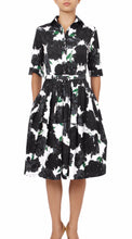 1/2 Sleeve | Cyprus Bloom | White Black | Front | Shirt Dress By Samantha Sung