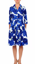3/4 Sleeve | Cyprus Bloom | White Cobalt Blue | Front | Shirt Dress By Samantha Sung