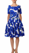 1/2 Sleeve | Cyprus Bloom | White Cobalt Blue | Front | Dress By Samantha Sung