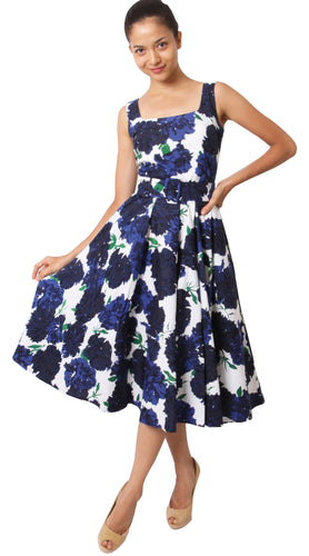 Sleeveless | Cyprus Bloom | White Indigo | Front-1 | Dress By Samantha Sung