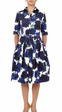 1/2 Sleeve | Cyprus Bloom | White Indigo | Front | Shirt Dress By Samantha Sung