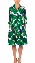 3/4 Sleeve | Cyprus Bloom | White Pine Green | Front | Shirt Dress By Samantha Sung
