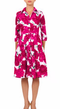 3/4 Sleeve | Cyprus Bloom | White Pink | Front | Shirt Dress By Samantha Sung