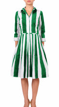3/4 Sleeve | Dali Stripe | White Pine Green | Front | Dress By Samantha Sung