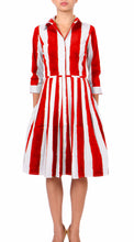 3/4 Sleeve | Dali Stripe | White Indian Red | Front | Dress By Samantha Sung