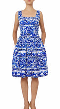 Sleeveless | Ibiza Tile | White Cobalt Blue | Front | Dress By Samantha Sung