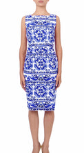Sleeveless | Ibiza Tile | White Cobalt Blue | Front | Dress By Samantha Sung