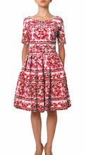 1/2 Sleeve | Ibiza Tile | White Indian Red | Front | Dress By Samantha Sung