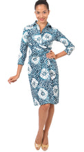 3/4 Sleeve | Jean Arp | Aqua White | Front-1 | Shirt Dress By Samantha Sung