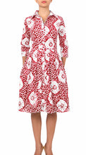 3/4 Sleeve | Itajime Shibori | Indian Red White | Front | Shirt Dress By Samantha Sung