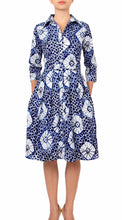 3/4 Sleeve | Itajime Shibori | Indigo White | Front | Shirt Dress By Samantha Sung