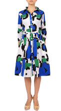 3/4 Sleeve | Jean Arp | White Cobalt Blue | Front | Shirt Dress By Samantha Sung