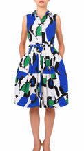 Sleeveless | Jean Arp | White Cobalt Blue | Front | Shirt Dress By Samantha Sung