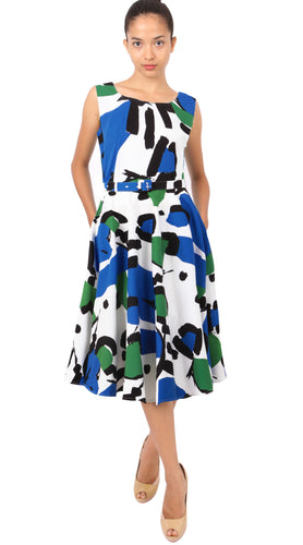 Sleeveless | Jean Arp | White Cobalt Blue | Front | Dress By Samantha Sung