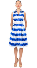 Sleeveless | Kanoko Shibori | White Cobalt Blue | Front | Shirt Dress By Samantha Sung