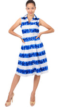 Sleeveless | Kanoko Shibori | White Cobalt Blue | Front-1 | Shirt Dress By Samantha Sung