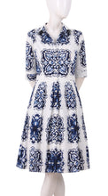 1/2 Sleeve | Maiolica | White Indigo | Front | Shirt Dress By Samantha Sung