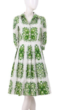 3/4 Sleeve | Maiolica | White Grass Green | Front | Shirt Dress By Samantha Sung