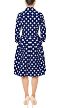 3/4 Sleeve | Mondrian Check | White Indigo | Back | Shirt Dress By Samantha Sung