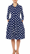 3/4 Sleeve | Mondrian Check | White Indigo | Front | Shirt Dress By Samantha Sung