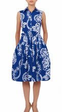 Sleeveless | Picardi Linen | Cobalt Blue Ivory | Front | Shirt Dress By Samantha Sung
