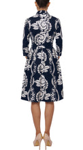 3/4 Sleeve | Picardi Linen | Indigo Ivory | Front | Shirt Dress By Samantha Sung