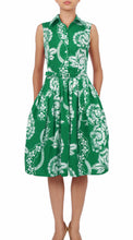 Sleeveless | Picardi Linen | Pine Green Ivory | Front | Shirt Dress By Samantha Sung