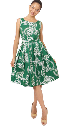 Sleeveless | Picardi Linen | Pine Green Ivory | Front-1 | Dress By Samantha Sung