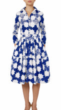 3/4 Sleeve | Pop Clover | White Cobalt Blue | Front | Shirt Dress By Samantha Sung
