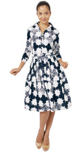 3/4 Sleeve | Pop Clover | White Indigo | Front-1 | Shirt Dress By Samantha Sung