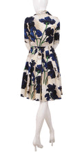 1/2 Sleeve | Poppy | Ivory Cobalt Blue | Back | Shirt Dress By Samantha Sung