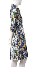 3/4 Sleeve | Queen Mary | White Indigo | Right | Shirt Dress By Samantha Sung