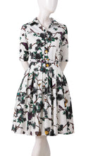 1/2 Sleeve | Rose Butterfly | White Black | Front-1 | Shirt Dress By Samantha Sung
