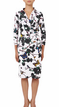 3/4 Sleeve | Rose Butterfly | White Black | Front | Shirt Dress By Samantha Sung