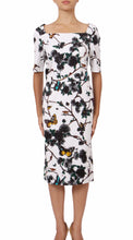 1/2 Sleeve | Rose Butterfly | White Black | Front | Dress By Samantha Sung