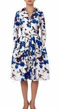 3/4 Sleeve | Rose Butterfly | White Cobalt Blue| Front | Shirt Dress By Samantha Sung