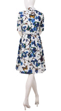 1/2 Sleeve | Rose Butterfly | White Cobalt Blue | Back | Shirt Dress By Samantha Sung