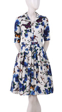 1/2 Sleeve | Rose Butterfly | White Cobalt Blue | Front-1 | Shirt Dress By Samantha Sung