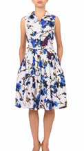 Sleeveless | Rose Butterfly | White Cobalt Blue | Front | Shirt Dress By Samantha Sung